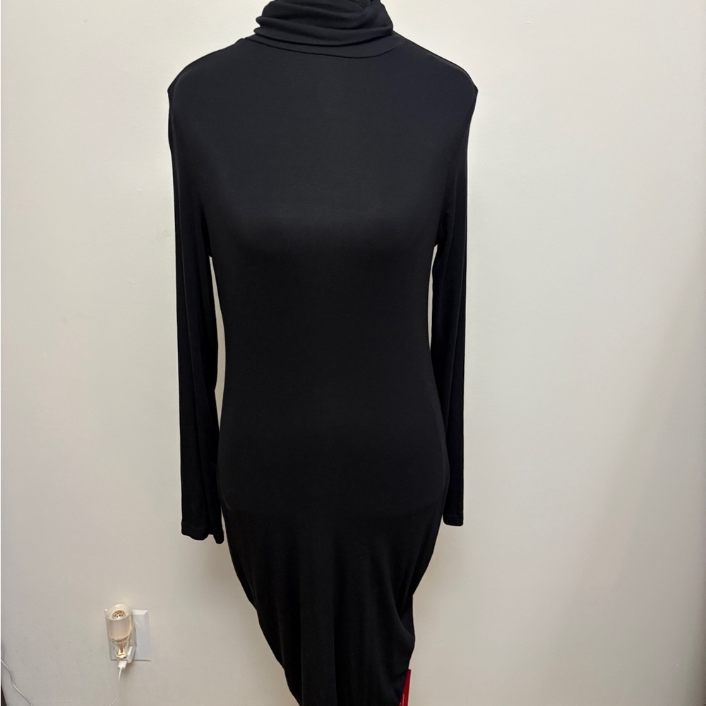 Sleek Black Long-Sleeve Turtleneck Dress